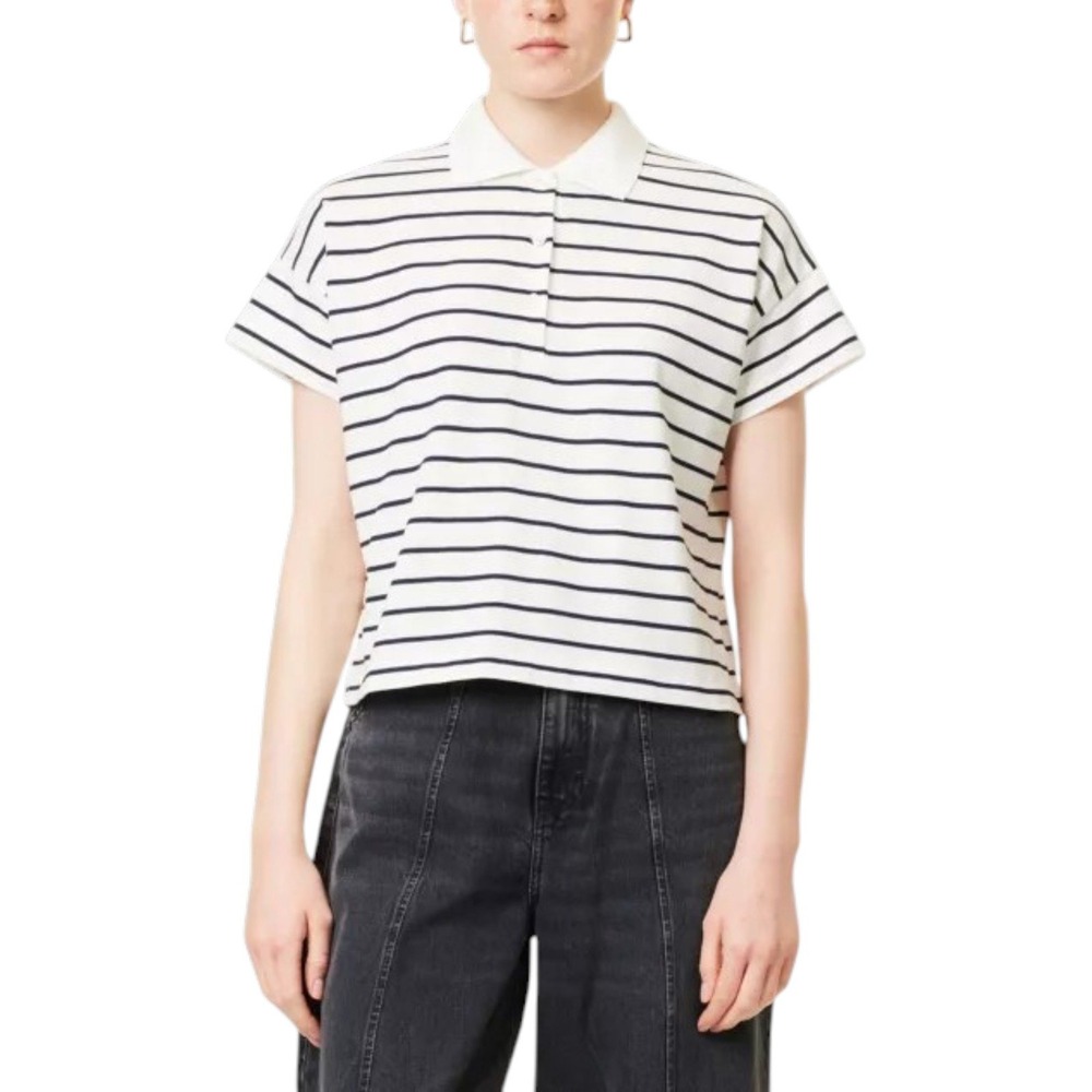 ME+EM Striped Knit Polo Top Cotton Cropped White Black Preppy Old Money‎ US 2